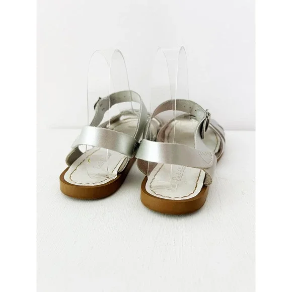Salt Water Sandals Silver Metallic Leather Strappy Flat Sandal Women's 8 - Picture 5 of 7